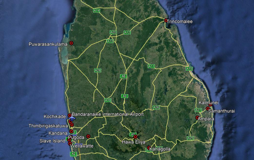 Locations of confirmed arms recovery in Sri Lanka from April 21-27